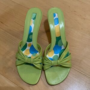 Soft, green kitten, heel sandals